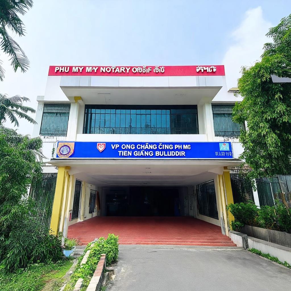 Bien hieu hoac mat tien cua van phong cong chung phu my tai thanh pho my tho tien giang